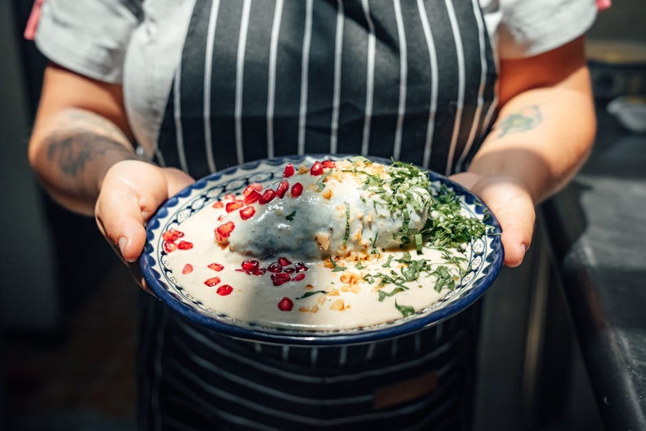 Kremet ostegryn med pepperrot og poblano-konfetti