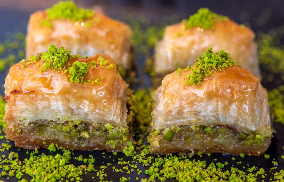 Kokos- og pistasjbaklava med appelsinblomst