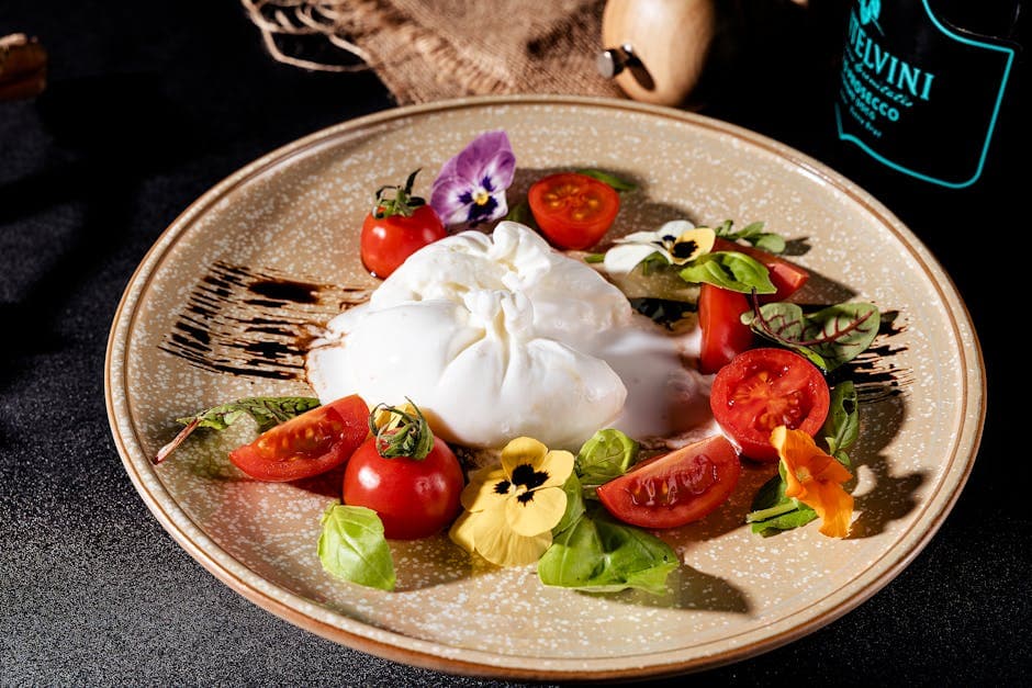 Purreløksvinaigrette med burrata og sennep