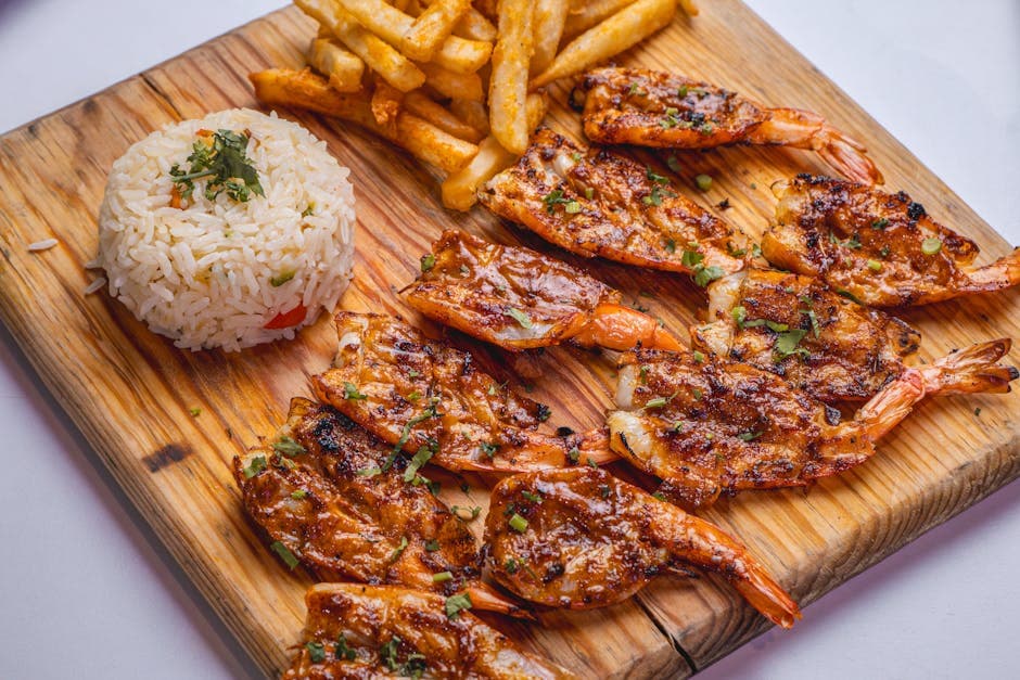 Grillede reker med prosciutto, ruccola og balsamico