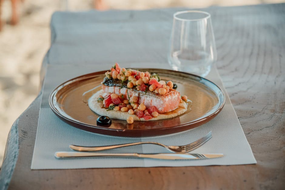 Sverdfisk med blomkål, tomater og kikerter