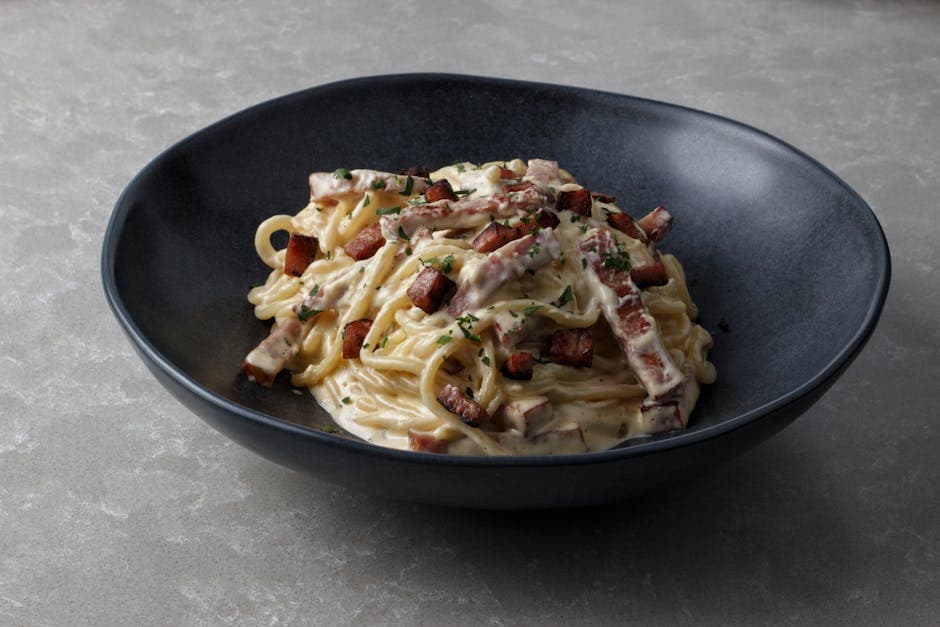 Kremet spaghetti med pancetta og bønner