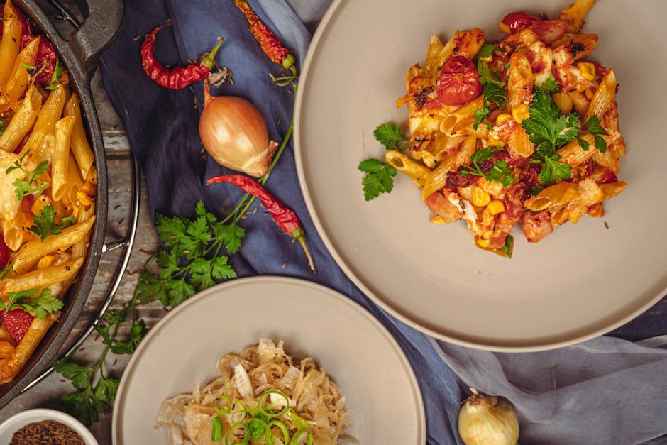 Pasta med kyllingpølse, paprika og løk (grateng)