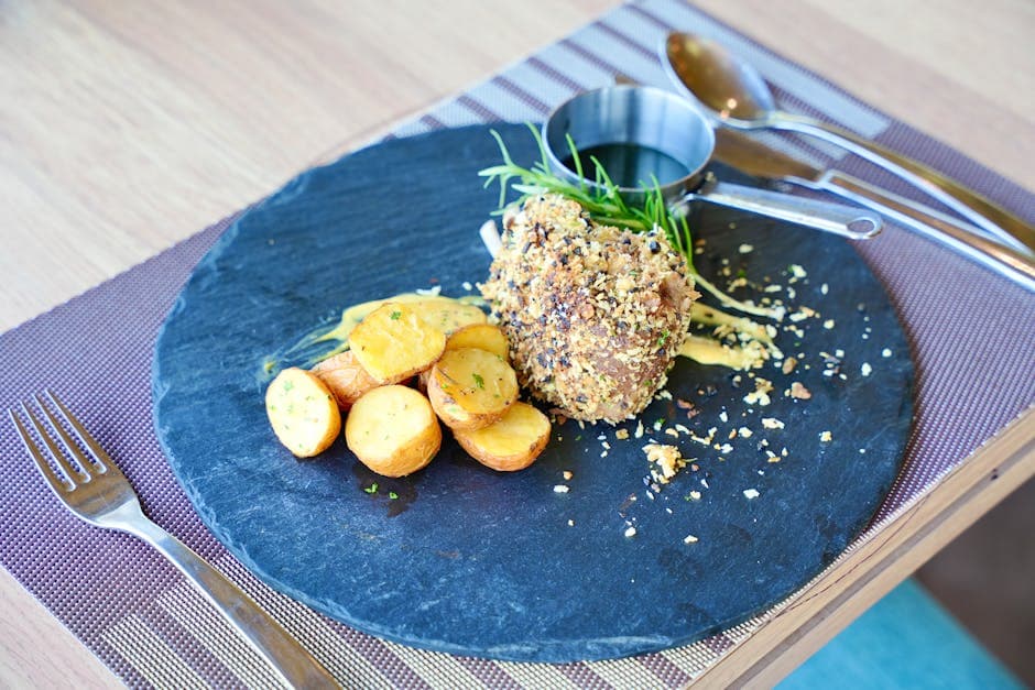 Porcini-stekt kalveskulder med ovnsbakte grønnsaker