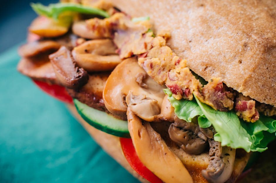 Portabella sopp-sandwich med hvitløksbrød