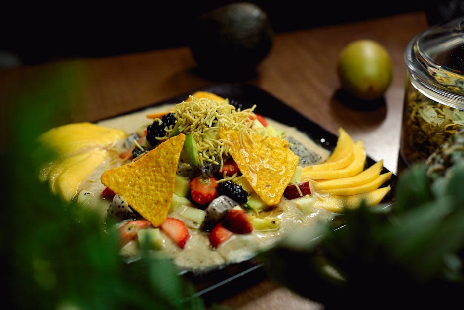 Eplechipsnachos med karamell og peanøttsaus