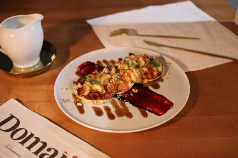 Ricottapannekaker med banan- og pekannøttsirup