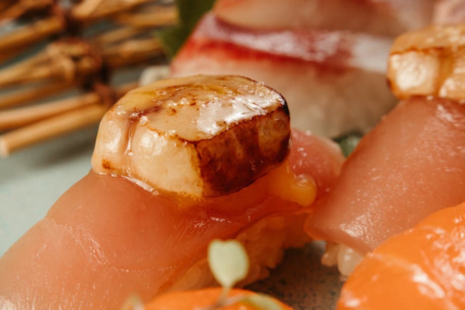 Stekte kamskjell nigiri sushi