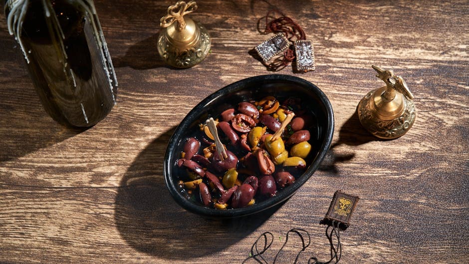 Blekksprut og oliven i tapasstil