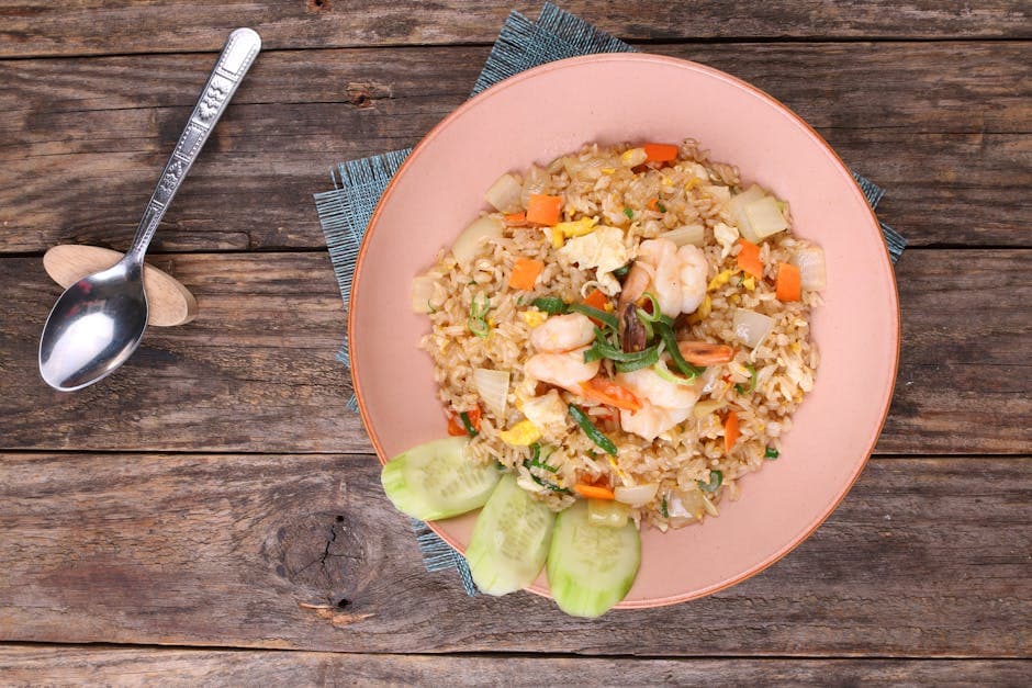 Stekt ris med reker og eple