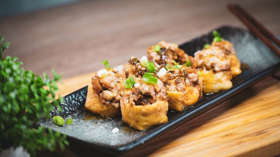 Sprøstekt tofu med grønn løk og soyasaus