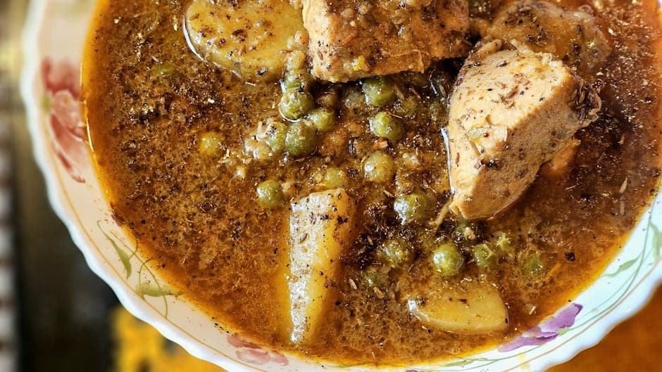 Krydret lammebrissel med portobello og erter