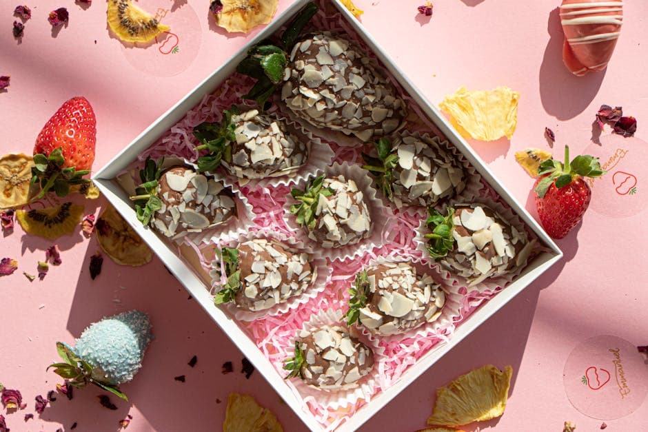 Frosne jordbær dyppet i yoghurt og sjokolade