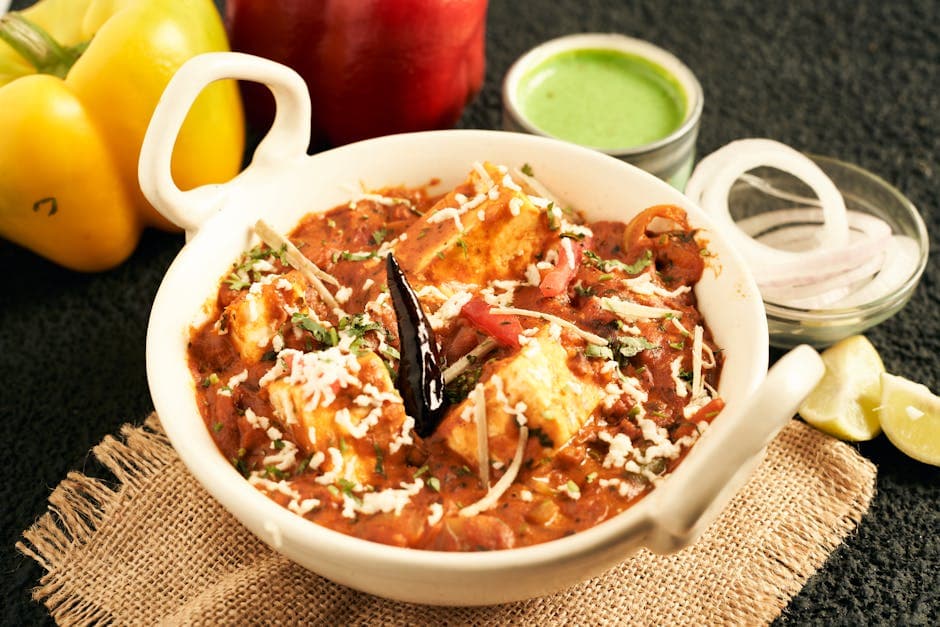 Chili Paneer med paprika og koriander