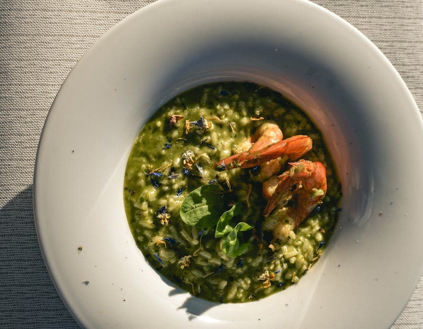 Ristet byggrisotto med spinat og urtepuré