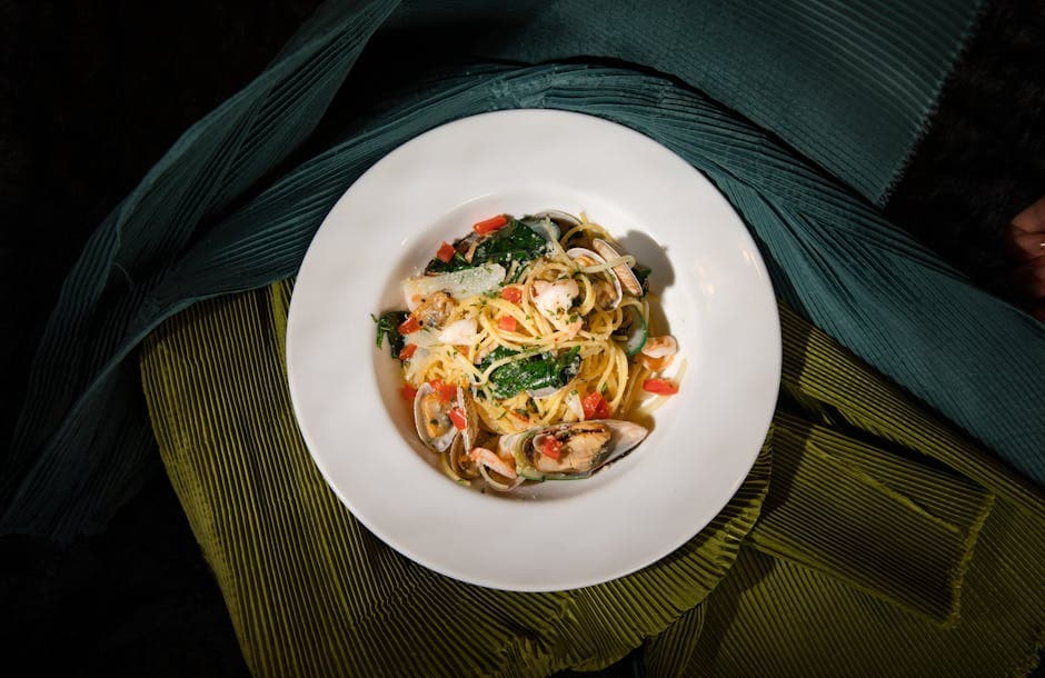 Linguine med grillede blåskjell og sprøstekt bacon