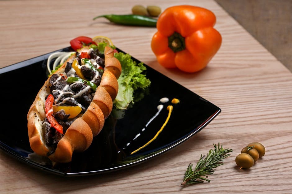 Grillet portobellosandwich med ovnsbakte paprika