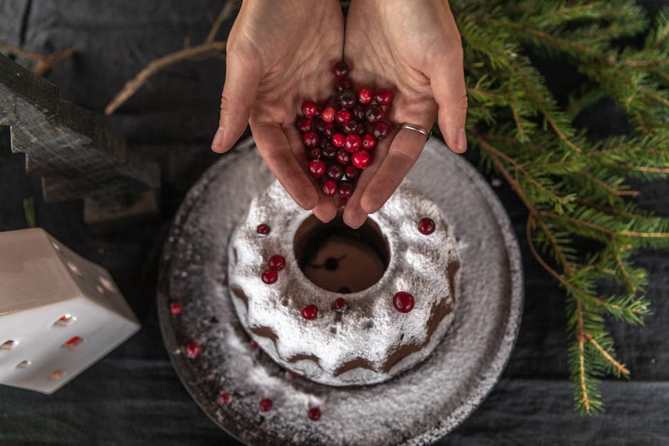 Juletorte med tranebær, pære og valnøtt