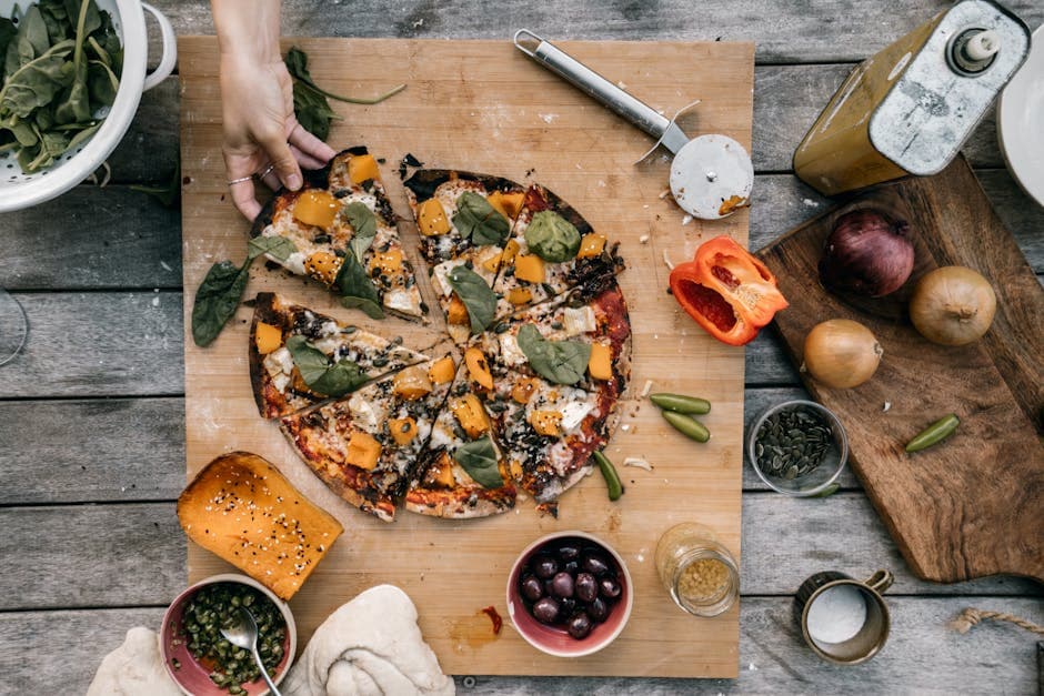 Butternut squash-pizza med karamellisert løk