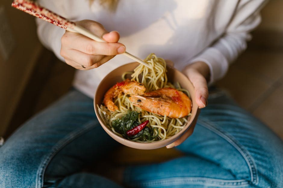 Krydrede reker og nudler med karri