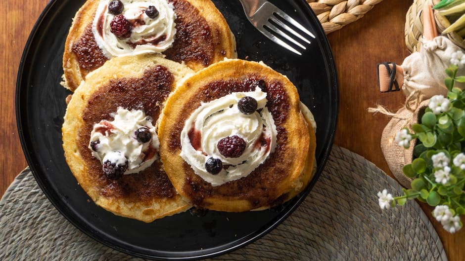 Blåbær- og ricottapannekaker med kompott