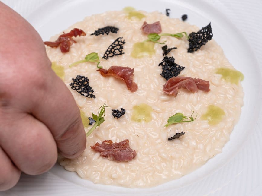 Farotto med røkt bacon, pære og ovnsstekt vaktel