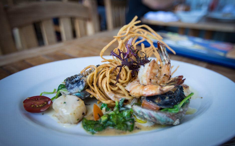 Spaghettini med reker og kamskjell i rik sjømatkraft