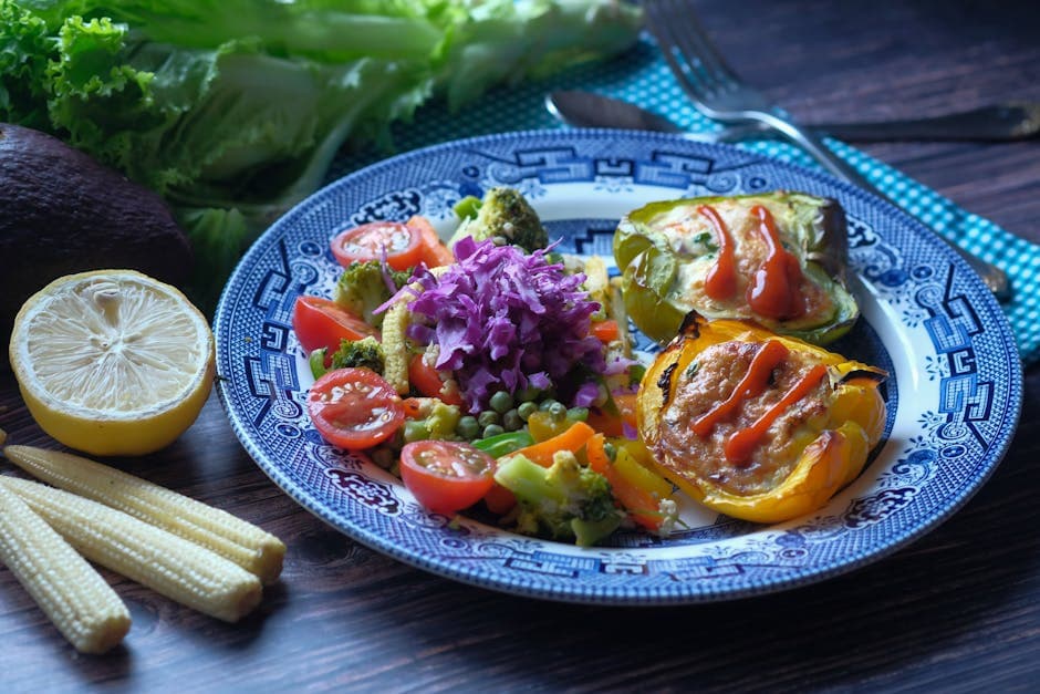 Avokado- og maissalat med ovnsbakt paprika og bringebærvinaigrette