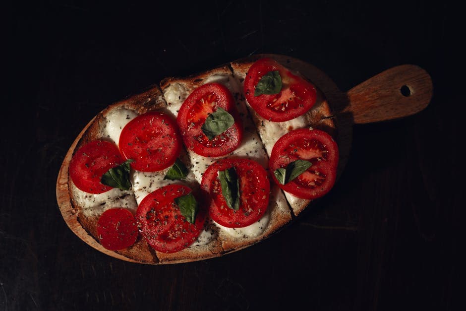 Grillet flatbrød med ricottaost, ferske tomater, oregano og ovnsbakt hvitløkolje