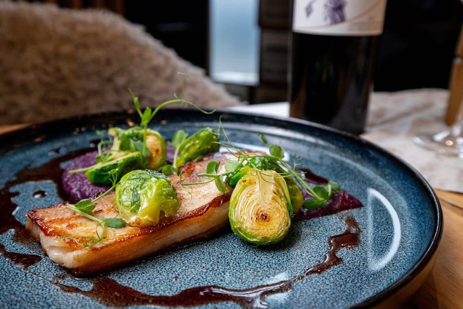 Koriander-krustet skate med spaghetti squash og sprø rosenkål