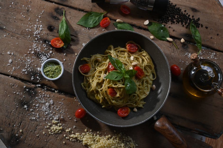 Spaghetti med siciliansk pesto trapanese