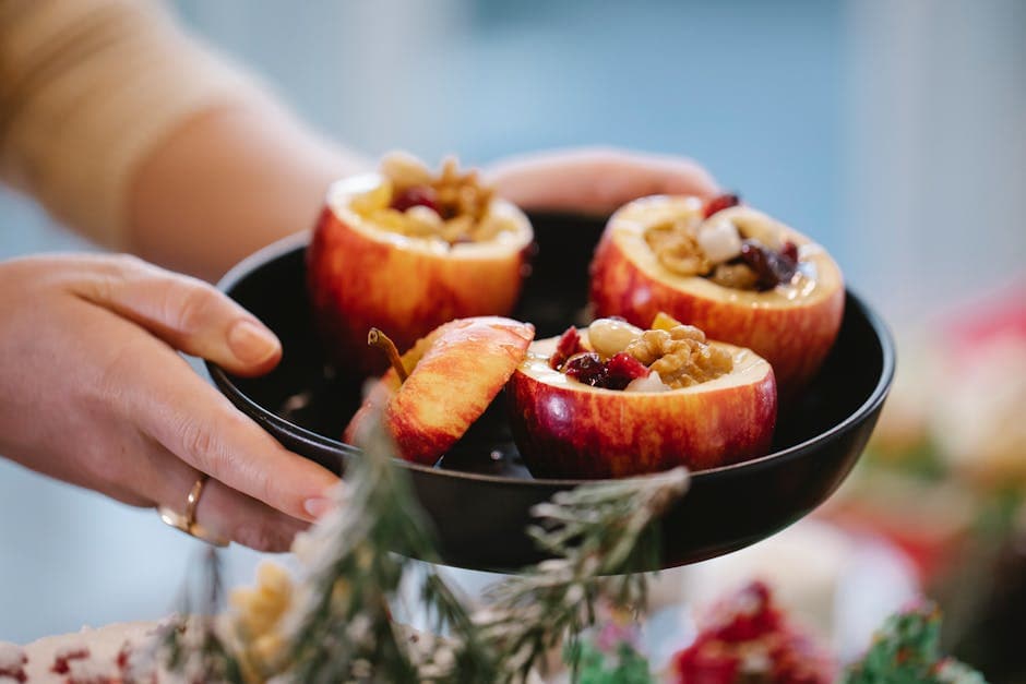 Bakede epler med karamell og nøtter