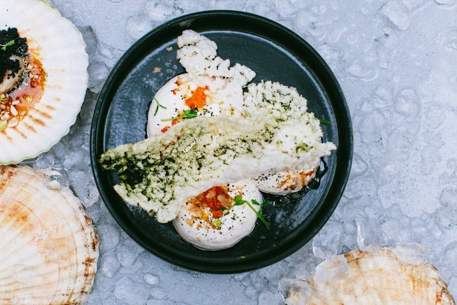 Bakte kamskjell med sprø topping