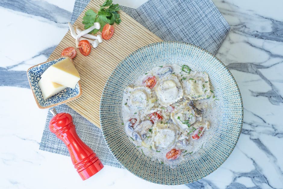 Ravioli med geitost, paprika og brunt smør