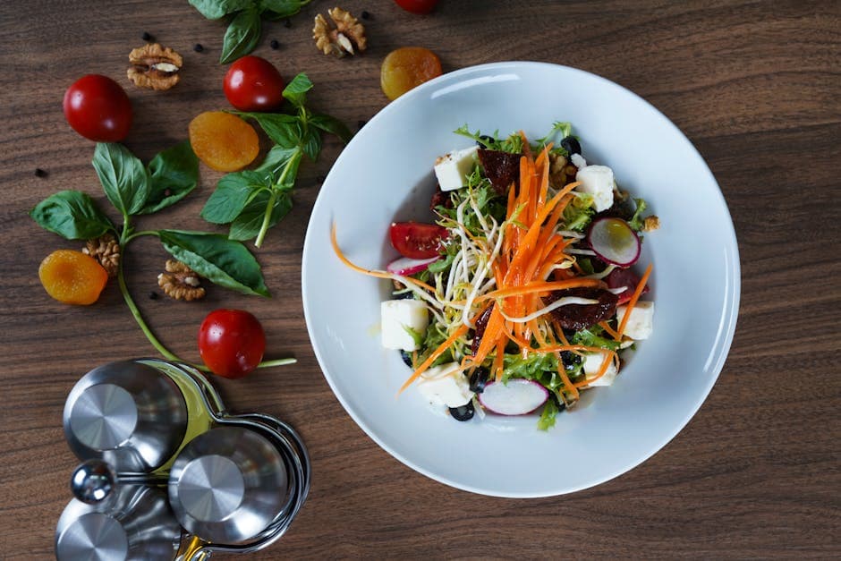 Blandet grønt med geitemelksost og honningvinaigrette