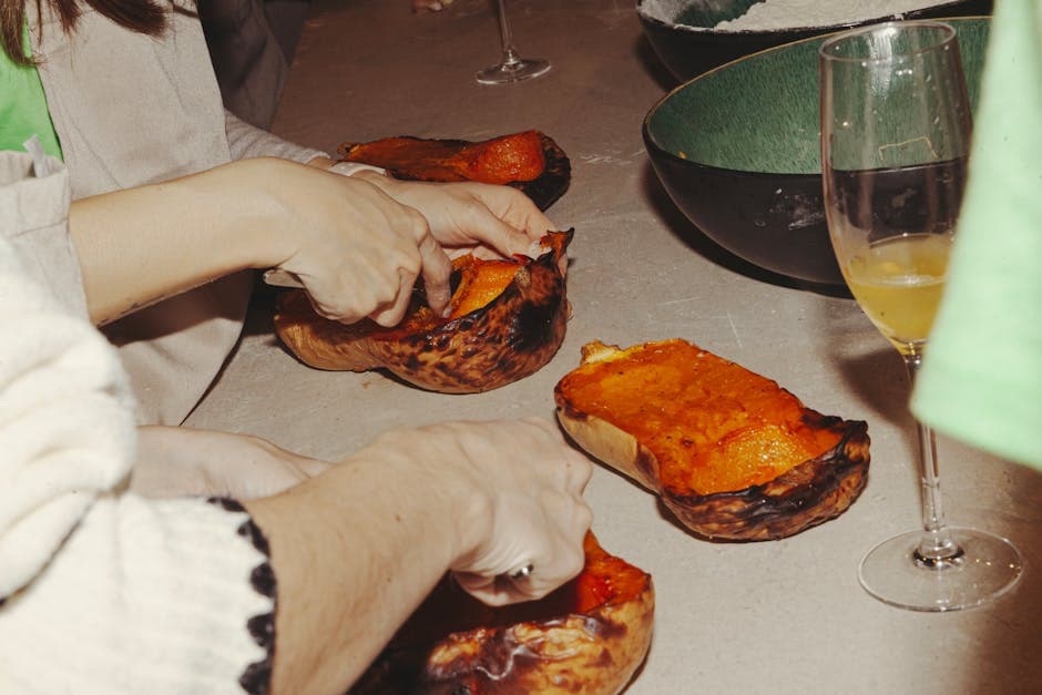 Helstekt and med butternut squash og sopp