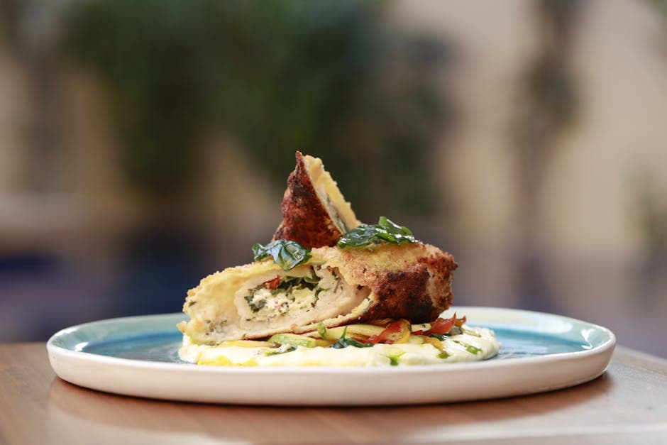 Fylt kyllingbryst med squash, paprika og geitost