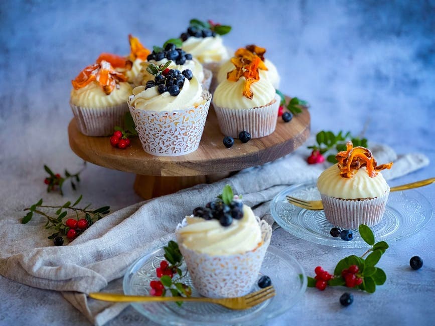 Søtpotet- og blåbærcupcakes med krem