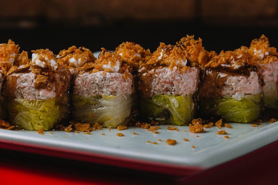 Sjømatruller med miso- og sennepssaus