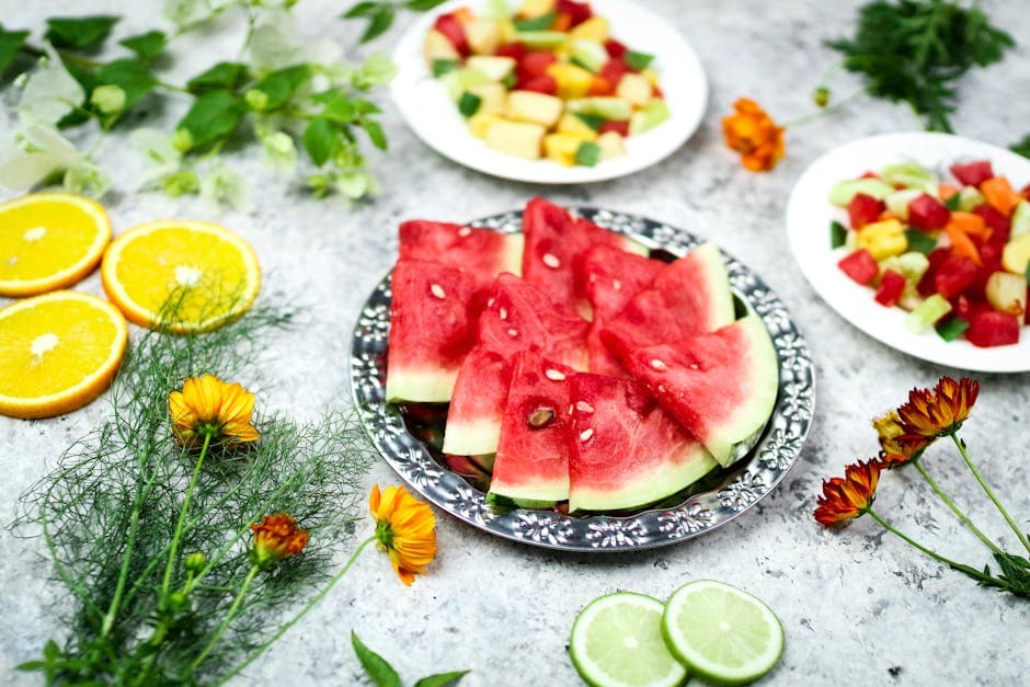 Trefarget melonsalat med yoghurt- og honningdressing