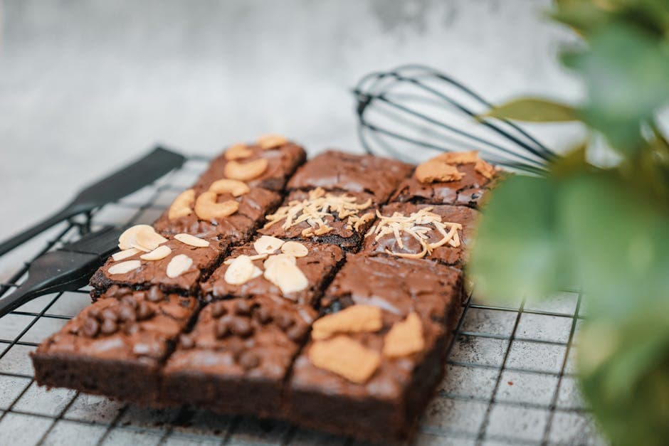 Tropiske sjokoladebrownies med kokos og cashewnøtter