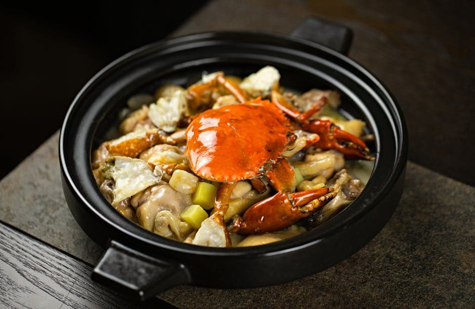 Skalldyr- og pølsegryte med grønnsaker