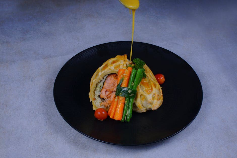 Lakseboller i butterdeig med ris og sopp