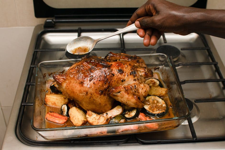 Smørstekt kylling med ovnsbakte grønnsaker