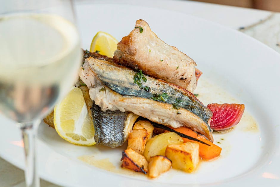 Bakt steinbit med vin og urter