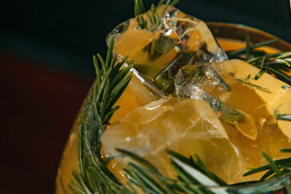 Smakstilsatte isbiter med frukt og urter