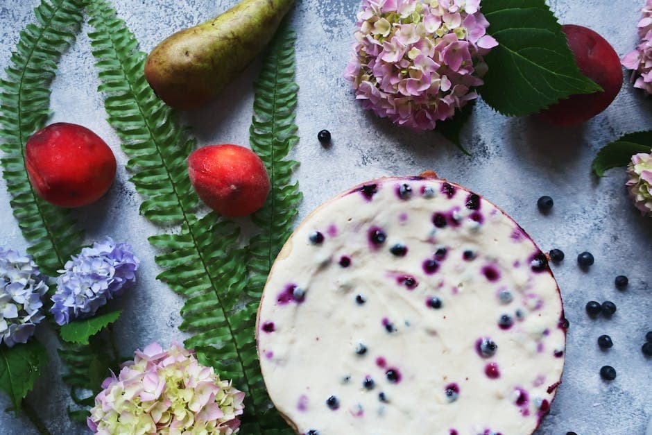 Fersken- og mascarponeostekake med balsamicosirup