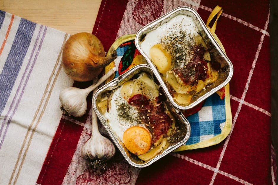 Luftige bakte egg med ovnsbakte grønnsaker