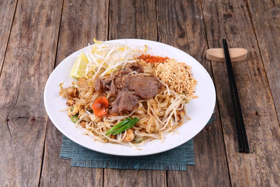 Kokosnøtt Pad Thai med mandel- og chilisauce