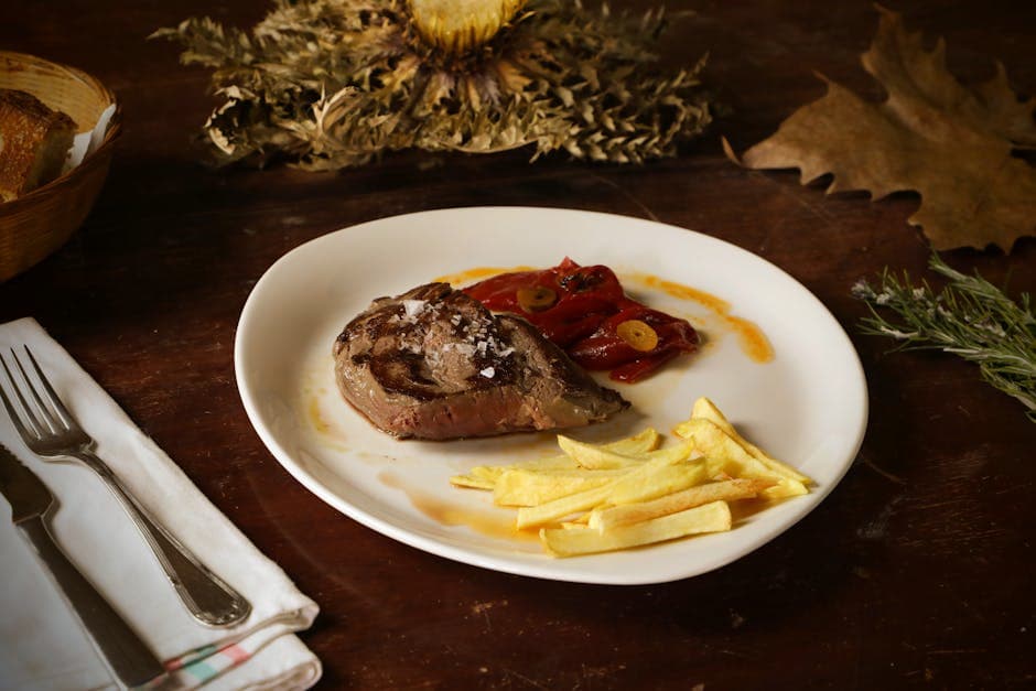 Flankestek med artisjokk- og potethash og Aleppo-peppersaioli